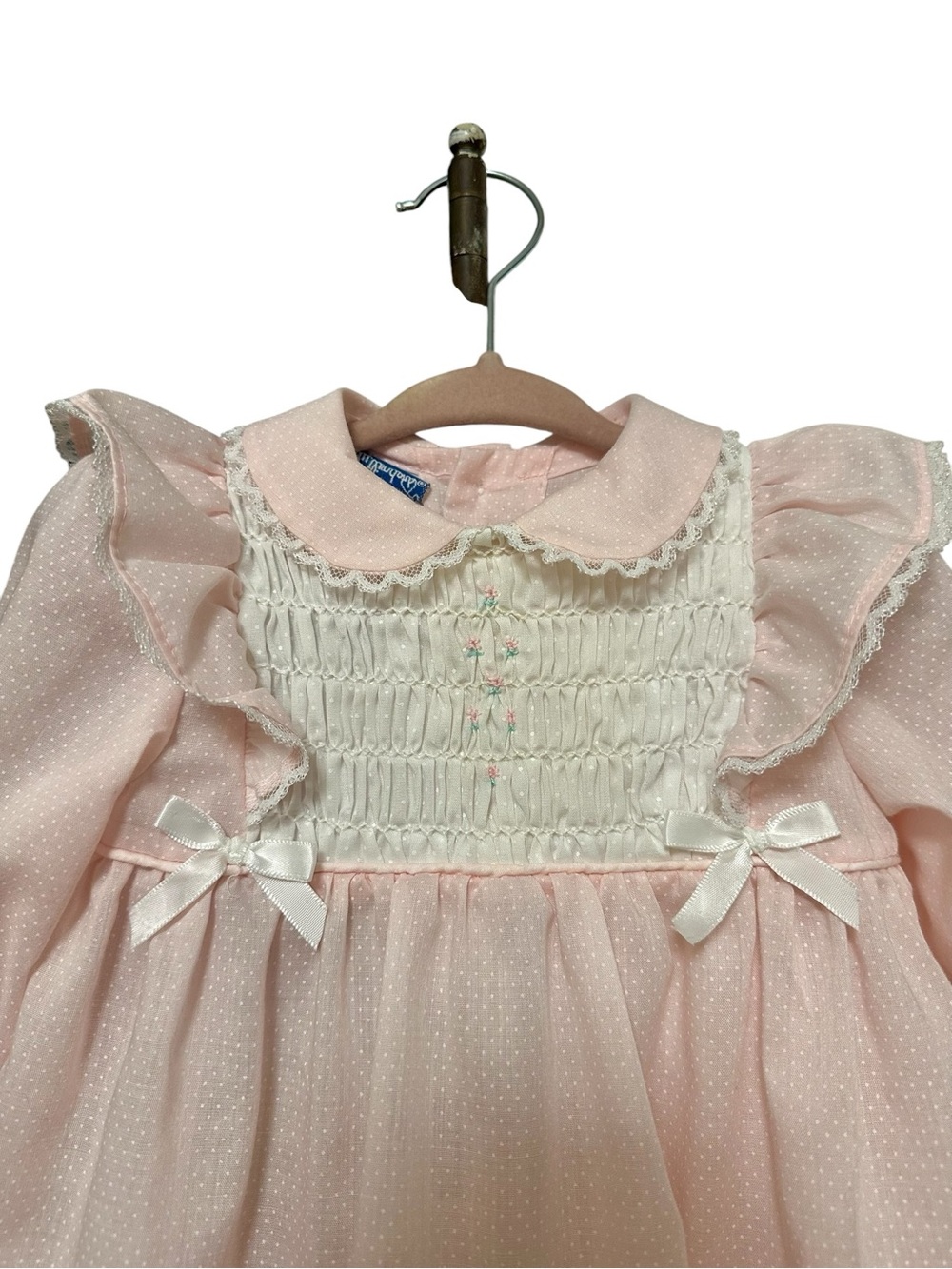 Vintage Polly Flinders Hand-Smocked Heirloom Baby Dress, Pink, Size 9 Months - Picture 3 of 12